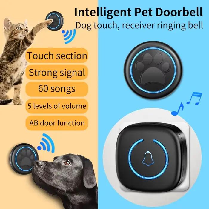 Sonnette tactile pour animaux de compagnie, portée de 300M/984 pieds, 60 chansons, sonnette à haut V