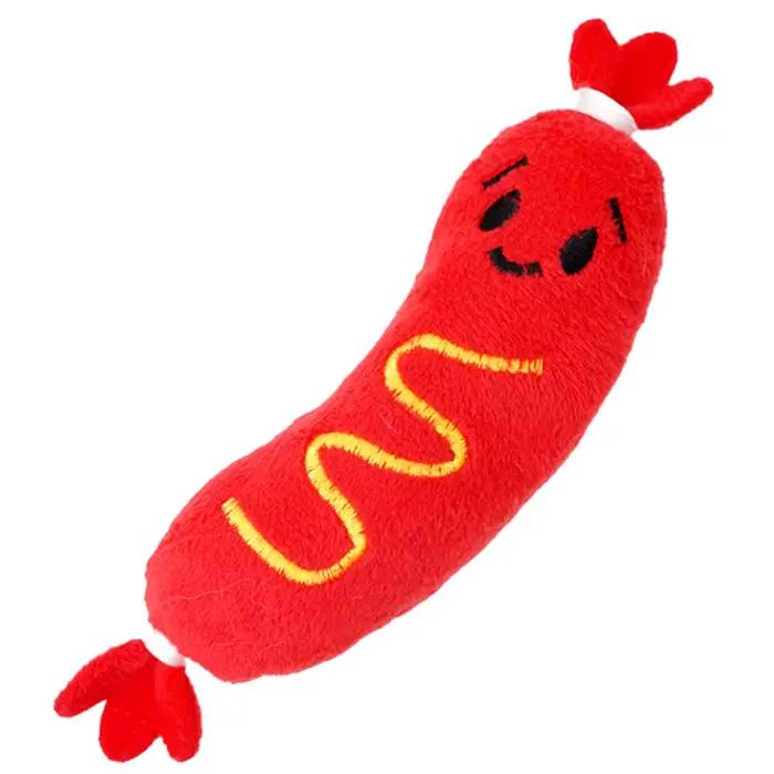 Jouets en peluche grinçants pour animaux de compagnie: jouets à mâcher brodés pour hot-dog pour chie