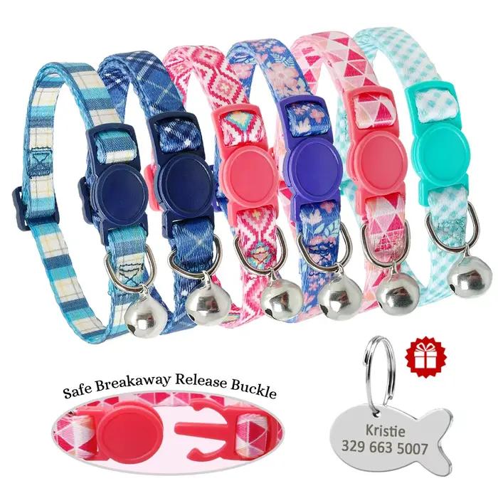 Collier en Nylon réglable pour chat gravé, étiquette d'identification personnalisée mignonne pour ch