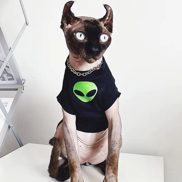 Vêtements Alien Sphynx pour animaux de compagnie, vêtements pour chat sans poils, t-shirt en coton G