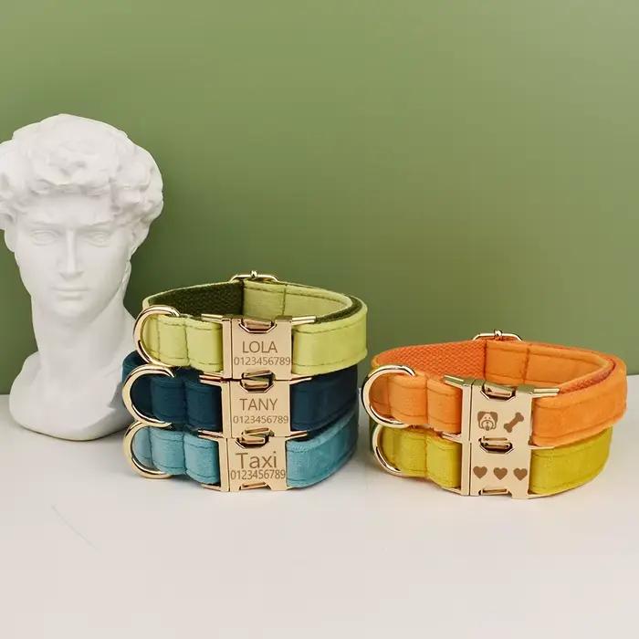 Collier et laisse réglables en velours pour chien, ensemble collier et laisse dorés pour chien, ense