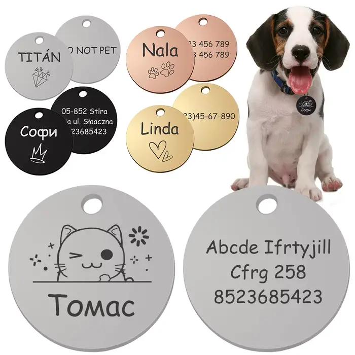 Collier personnalisé avec nom de chien et chat, accessoires circulaires personnalisés, étiquette d'i