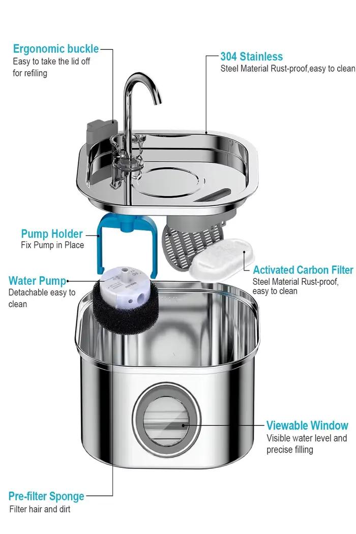 Fontaine d'eau automatique en acier inoxydable pour chat, 3l, abreuvoir pour chat, chiens, distribut