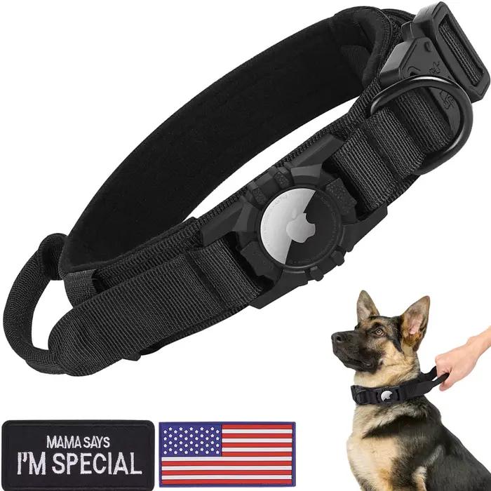 Collier tactique pour chien AirTag, avec support AirTag et poignée, boucle en métal pour chien milit