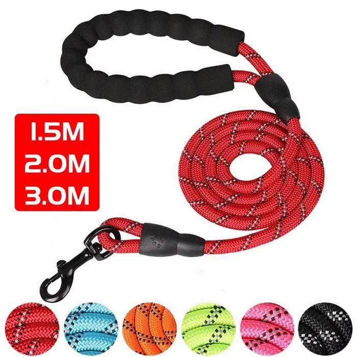 Laisse réfléchissante pour chien avec poignée rembourrée confortable, Double corde de Traction robus