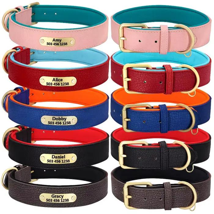 Collier de chien gravé personnalisé colliers de chiens rembourrés en cuir avec étiquette de plaque d
