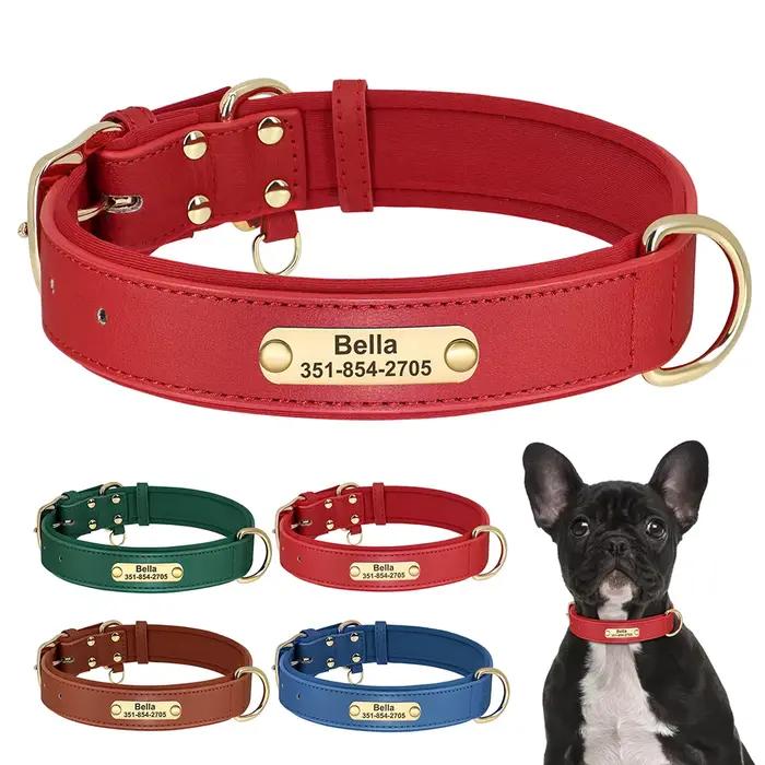 Collier de chien en cuir PU personnalisé colliers de chien rembourrés doux collier d'identification 