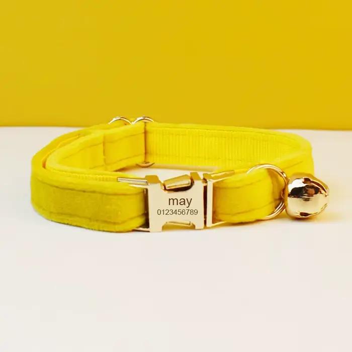 Collier pour chat en velours personnalisé avec étiquette d'identification, collier pour chaton avec 