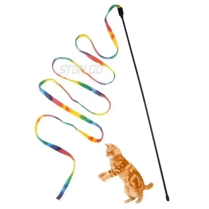 Jouet interactif pour animaux de compagnie, bâton pour chat avec ruban arc-en-ciel Double face, joue