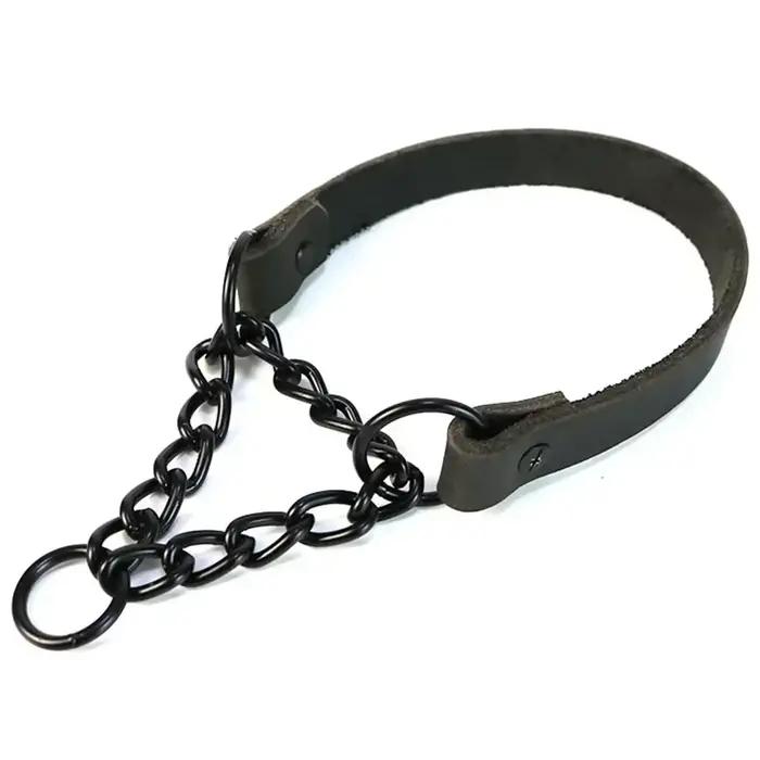 Collier de chien en cuir véritable robuste avec chaîne en métal Martingale collier de formation pour