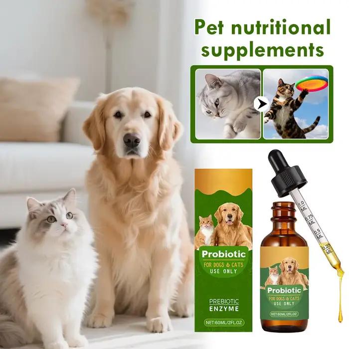 Complément alimentaire pour animaux de compagnie, 60 ml, gouttes probiotiques contenant des enzymes,