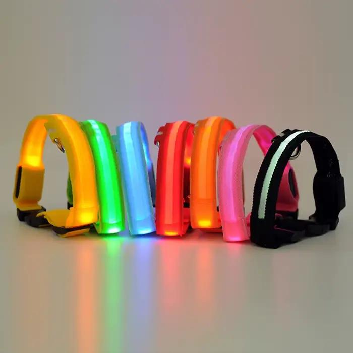 Collier pour chien lumière LED électronique sécurité nocturne Anti-perte Nylon réglable lumineux