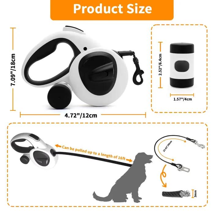 Laisse rétractable pour chien avec lumière LED rechargeable par USB