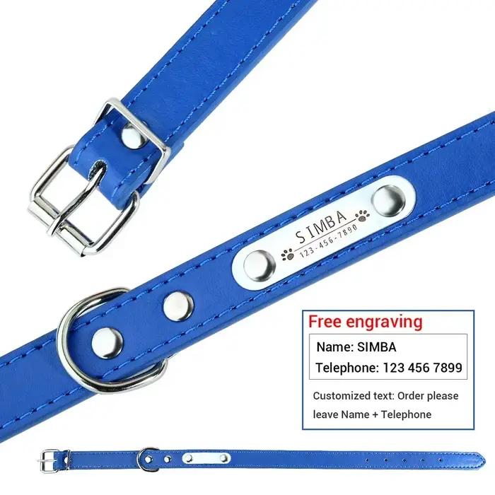 Collier de chien en cuir PU personnalisé colliers de chiens rembourrés doux nom de gravure gratuit pour petits moyens