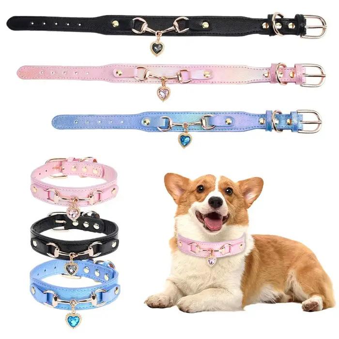 Nouveau collier pour chien en PU avec strass Love Water, accessoires métalliques, collier pour chat, design tendance, collier pour chat