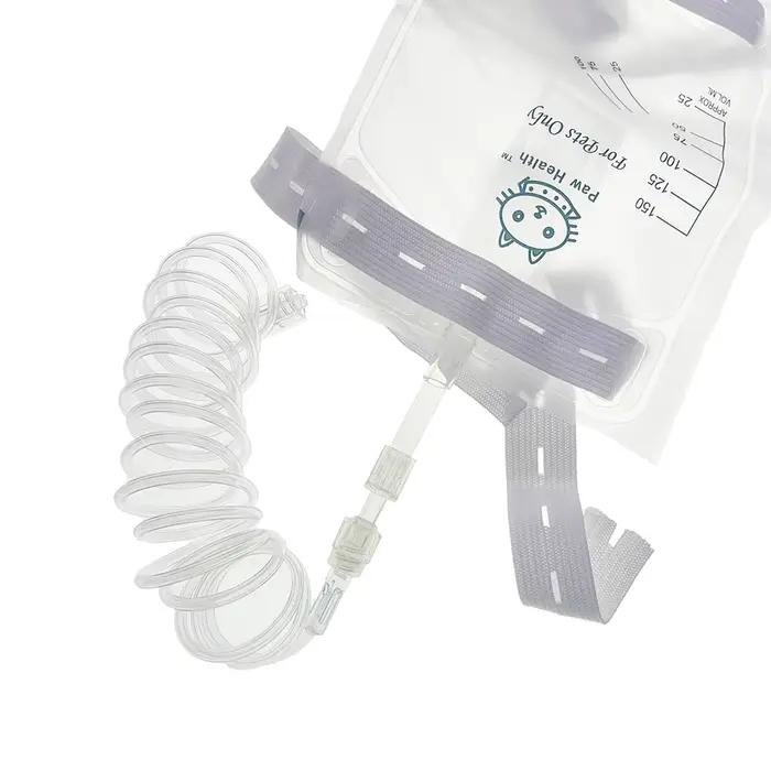 Sac de collecte d'urine pour animaux domestiques (chats, chiens) 150ml 300ml, avec cathéter Luer, drainage jetable, tube d'extension et sangle de suspension
