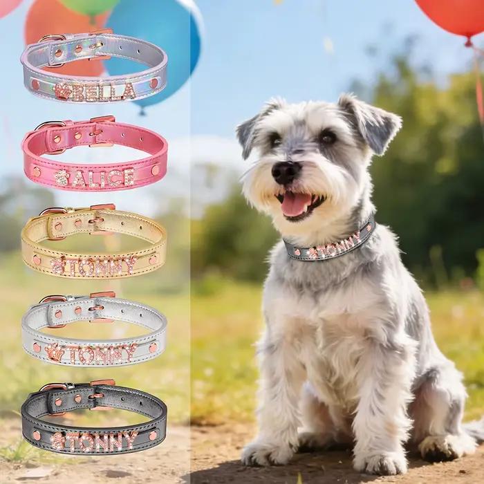 Collier pour chien personnalisé en cuir PU brillant avec lettre et breloque en or rose