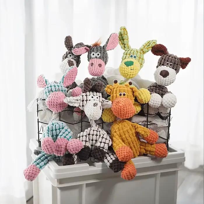 Jouet en peluche d'âne mignon pour chiens-jouet interactif à croquer grinçant avec son drôle