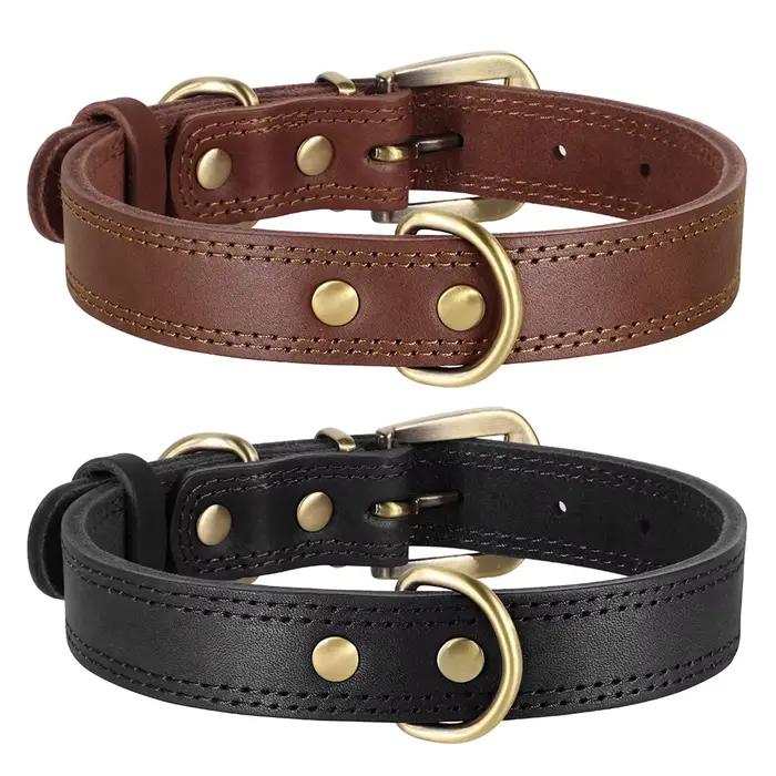 Collier en cuir véritable pour petits et grands chiens