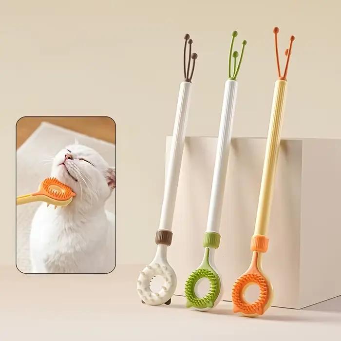 2 en 1 : Grattoir rétractable pour chat, masseur double face, baguette interactive pour chat, jouet pour chaton, pour le toilettage et le soulagement des démangeaisons