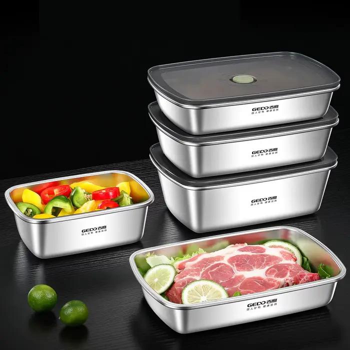 Certification LFGB 304 boîte de conservation des aliments en acier inoxydable léger bac à légumes sous vide récipient