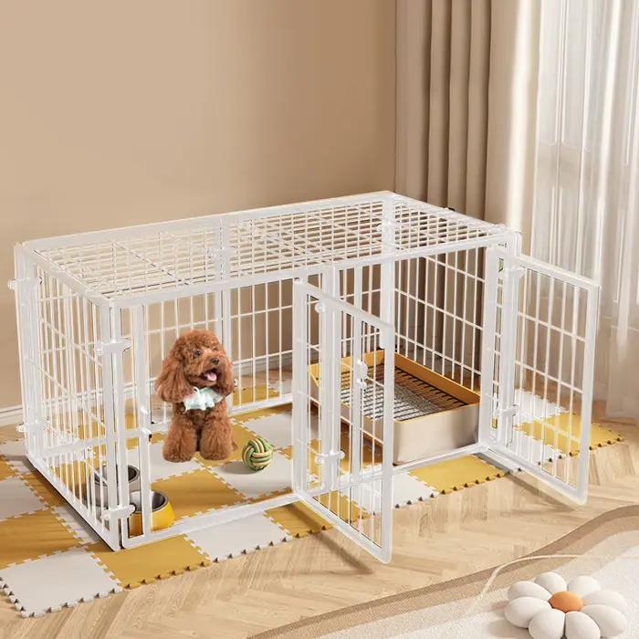 Cage pour animaux de compagnie de 48 pouces, facile à assembler, en fil métallique robuste, avec porte, empilable, pour chiots/chiens de petite taille/lapins/porcs