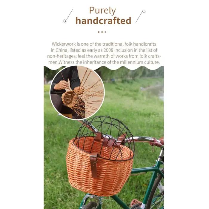 Panier de vélo en osier pour petits chiens et chats, panier avant de transport pour animaux de compagnie avec housse en treillis métallique