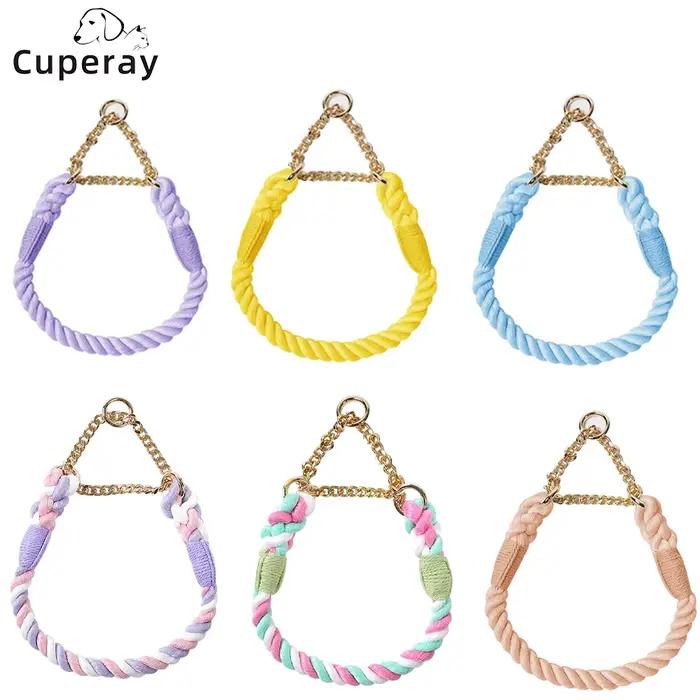Collier pour chien avec chaîne en acier inoxydable et corde en coton tressé