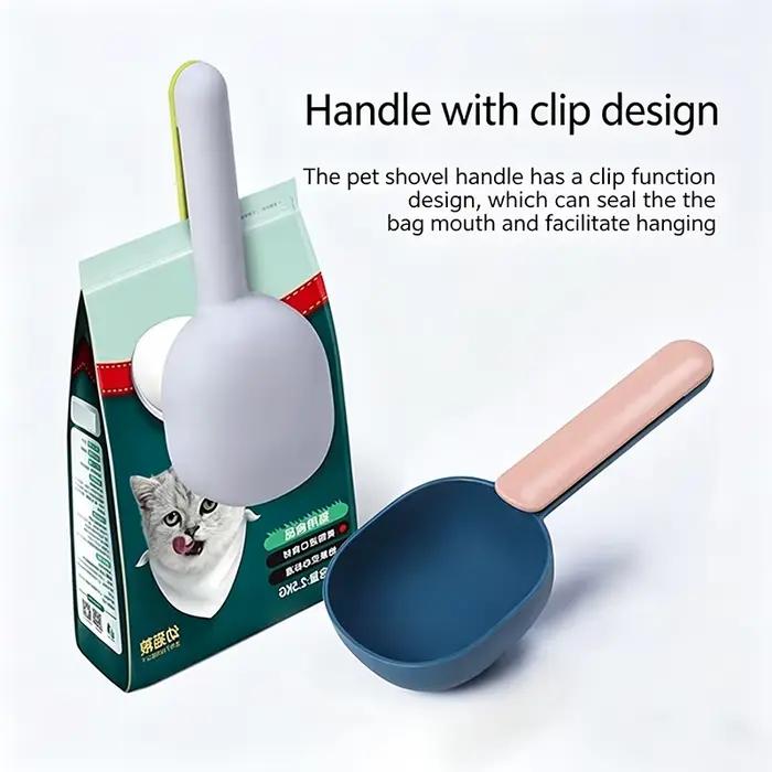 Cuillère multifonctionnelle pour aliments pour chiens et chats, cuillère à céréales de cuisine, cuillère à farine, cuillère à mesurer portable pour animaux domestiques avec clip de fermeture