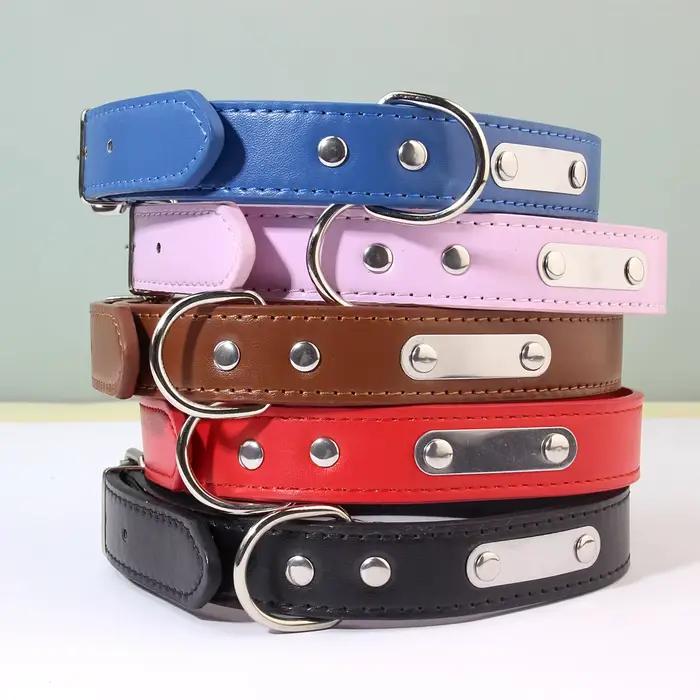 Collier de chien en cuir PU personnalisé colliers de chiens rembourrés doux nom de gravure gratuit pour petits moyens