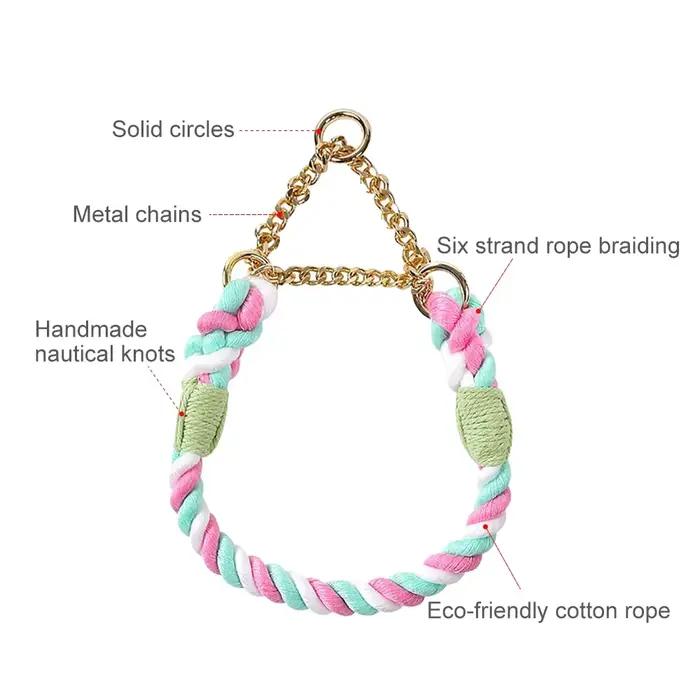 Collier pour chien avec chaîne en acier inoxydable et corde en coton tressé