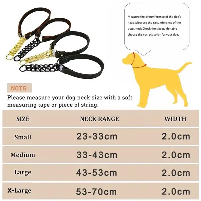 Collier de chien en cuir véritable robuste avec chaîne en métal Martingale