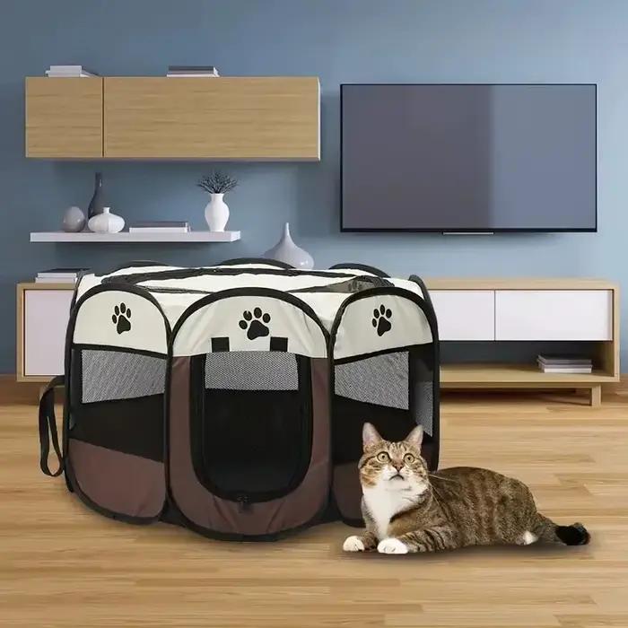 Enclos de jeu octogonal portable et pliable pour animaux de compagnie - Abri extérieur facile à assembler pour grands chiens et chats