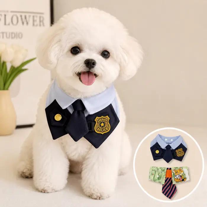 Adorable Collier Nœud Papillon pour Animaux de Compagnie, Costume de Chien Shérif, Collier Ajustable pour Chiot et Chat, Accessoire Photo pour Petits Chiens et Chats