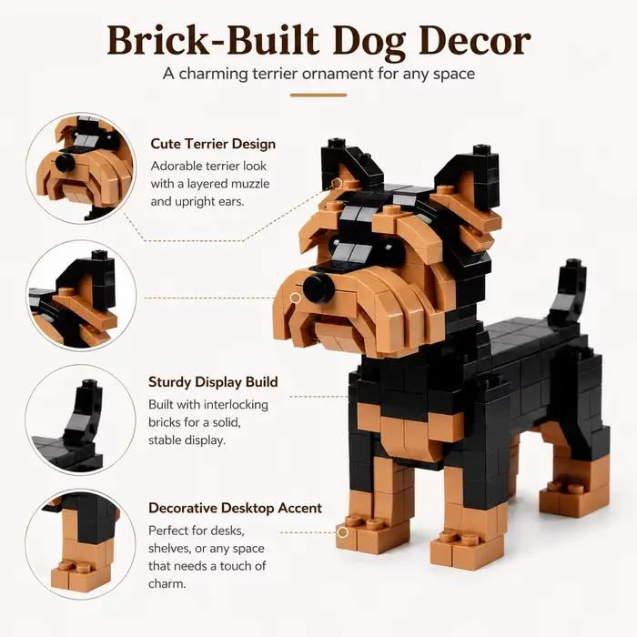 Figurine de chiot mignon en forme de chapeau de cowboy, modèle animal en briques DIY, ornement de bureau, décoration pour la maison et le bureau, cadeau