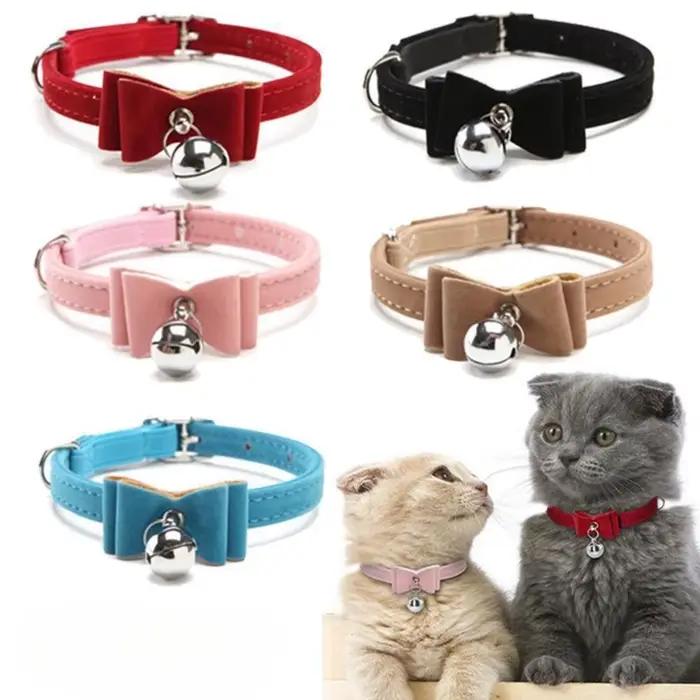 Collier pour animaux de compagnie chaton mignon velours nœud papillon sécurité élastique réglable noeud