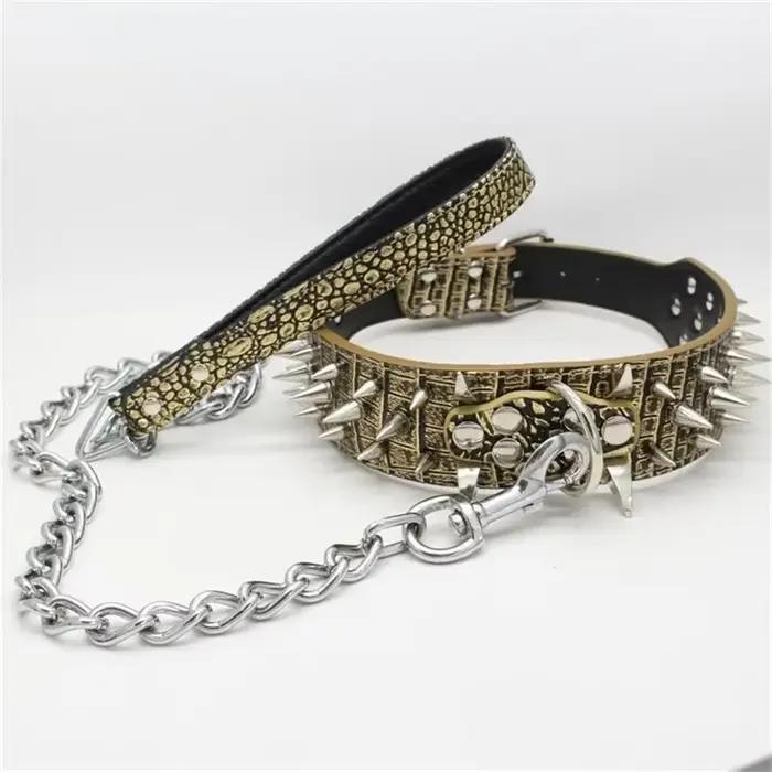 Collier pour chien en cuir PU avec rivets à pointes, grand, anti-morsure, durable et réglable, pour chiens de taille moyenne à grande, accessoires pour animaux de compagnie