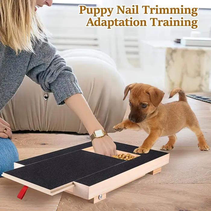 Planche à gratter les ongles pour chien avec boîte à friandises intégrée, lime à ongles en bois pour chiot, planche à poncer pour chien, grattoir
