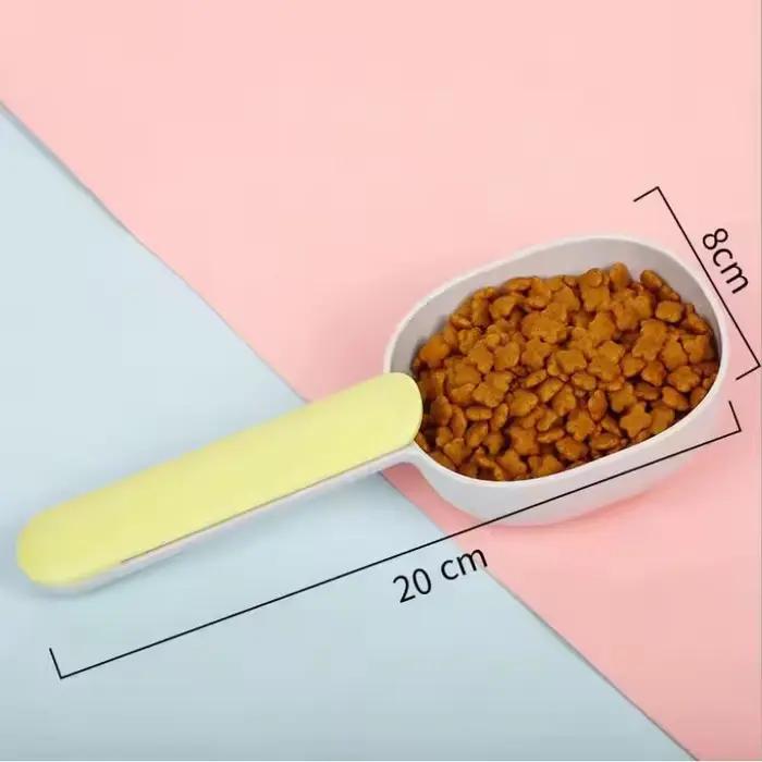 Cuillère multifonctionnelle pour aliments pour chiens et chats, cuillère à céréales de cuisine, cuillère à farine, cuillère à mesurer portable pour animaux domestiques avec clip de fermeture