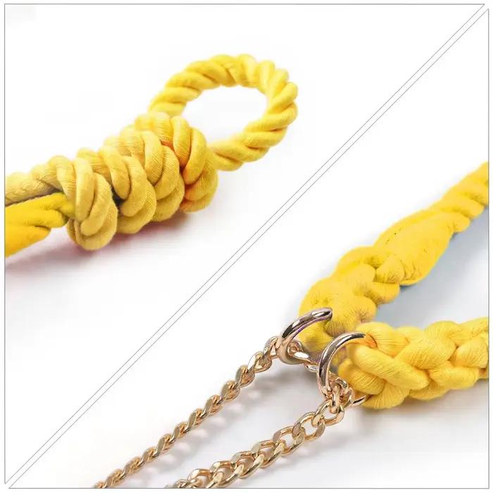 Collier pour chien avec chaîne en acier inoxydable et corde en coton tressé