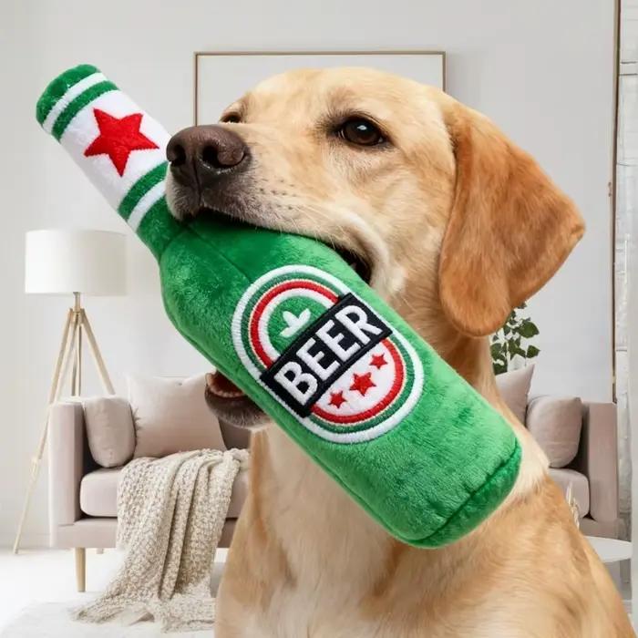 Bouteille de bière réaliste en forme de jouet pour chien grinçant