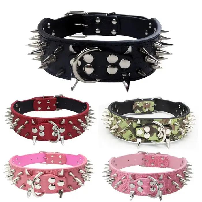 Collier pour chien en cuir PU avec rivets à pointes, grand, anti-morsure, durable et réglable, pour chiens de taille moyenne à grande, accessoires pour animaux de compagnie