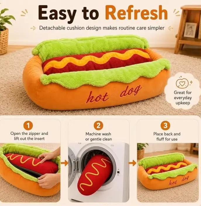 Nouveau Lit pour Animaux de Compagnie en Forme de Hot-Dog, Mignon et Confortable, pour Chats et Chiens, Canapé Amovible et Lavable, Tapis pour Chiots, Fournitures pour Animaux de Compagnie