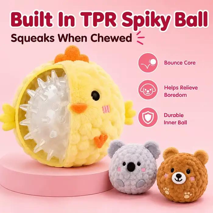 Mini balle rebondissante en peluche pour chien, jouet couineur en peluche et TPR, balle à mâcher interactive pour animaux de compagnie, pour soulager l'ennui, accessoires pour chiens