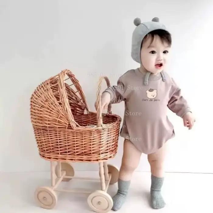 Panier de rangement multifonctionnel en osier tressé à la main pour animaux de compagnie et bébés