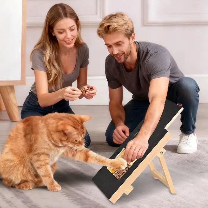 Grattoir en bois pour chiens avec boîte à friandises intégrée, plateau de coupe-griffes, surface en papier de verre à conception coulissante, jouet à gratter