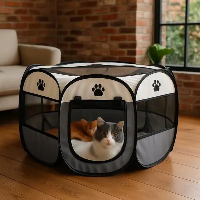 Grande niche pliable octogonale pour animaux de compagnie pour usage extérieur - Assemblage rapide, abri pour chiots et chats