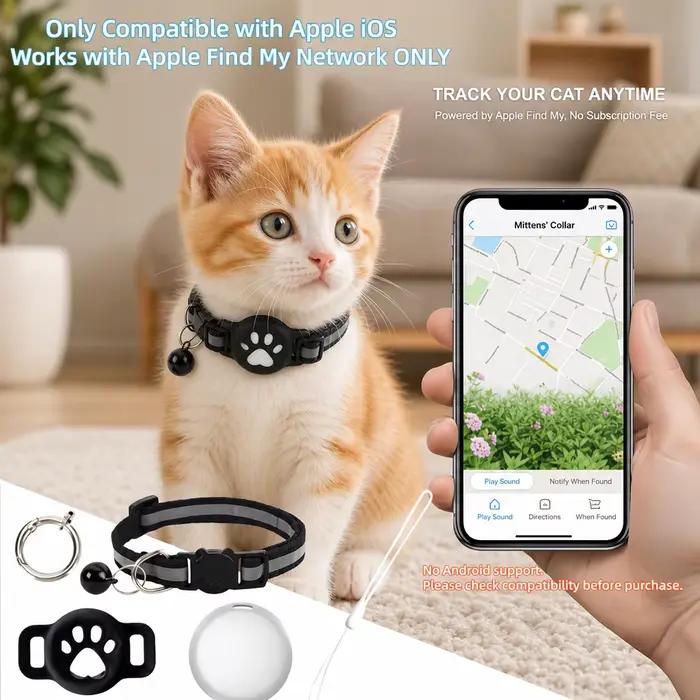 Collier GPS intelligent iOS et collier réfléchissant premium pour chat – Ensemble sécurisé et réglable anti-perte avec localisateur pour chatons