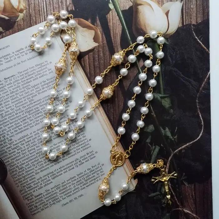 Collier chapelet religieux à cinq bénédictions, chaîne de perles de prière, médaille de Saint benoît, Crucifix croix, collier en Y, bijoux