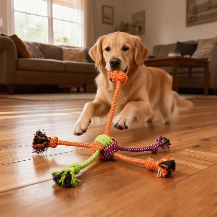 Jouet à nœud interactif Durable et résistant aux morsures pour chiens, corde à croquer avec franges vertes et orange, Design ludique, jouets pour chiens, 1 pièce